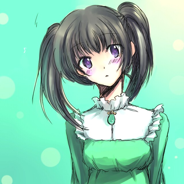 onimaru, onimaru gonpei, 1girl, blush, brown hair, dress, female focus, purple eyes, solo, twintails