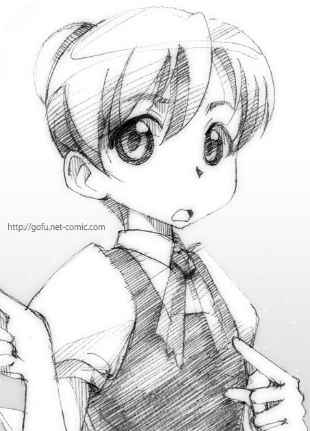 gofu, flandre (kaibutsu oujo), kaibutsu oujo, traditional media, 00s, 1girl, female focus, gradient background, greyscale, monochrome, sketch, solo, white background