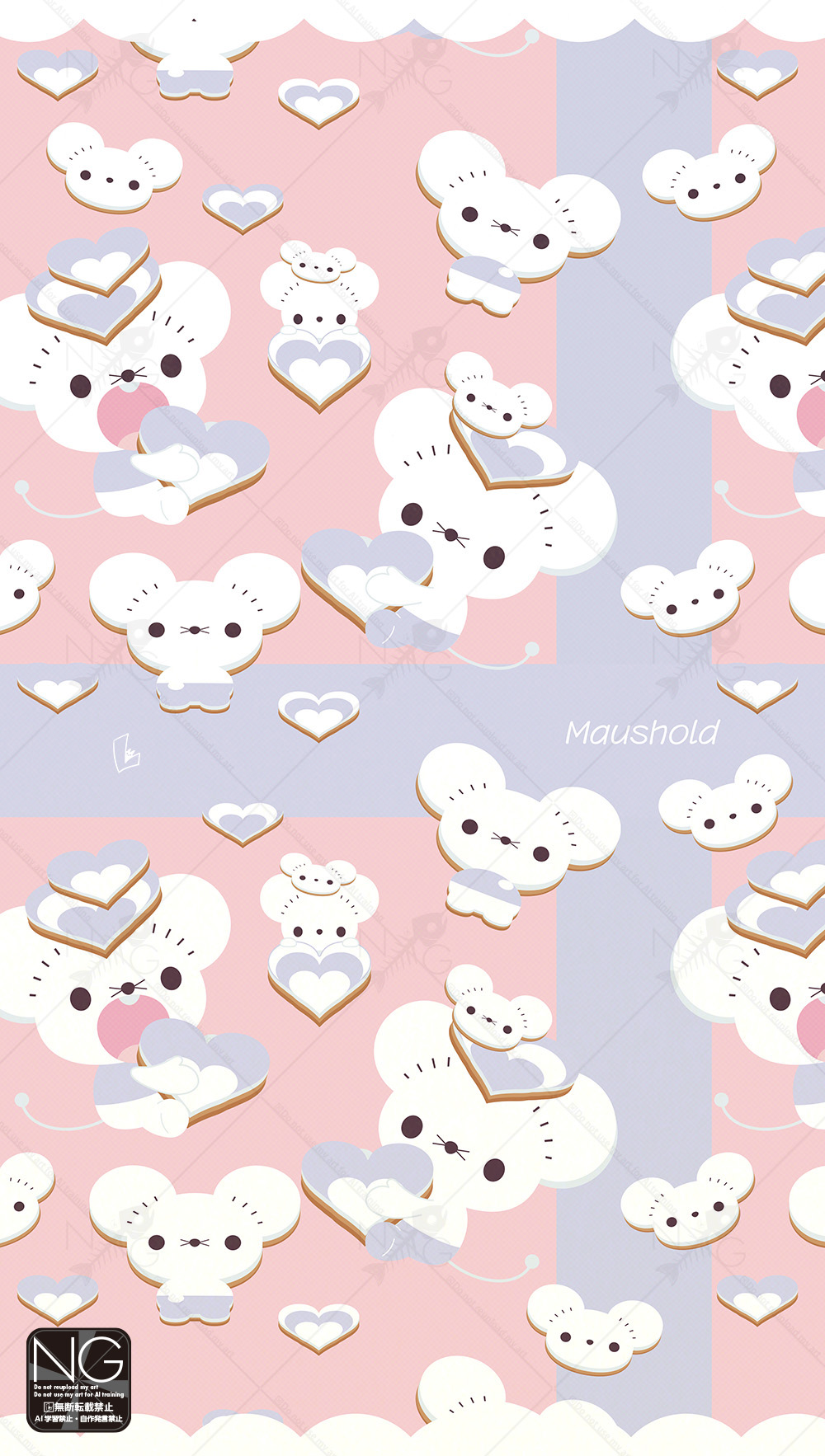 meme (sleepsheep), maushold, maushold (family of three), nintendo, pokemon, highres, animal focus, black eyes, buck teeth, closed mouth, cookie tin (object), heart, holding, looking at viewer, mouse (animal), no humans, open mouth, pokemon (creature), pokemon focus, solid circle eyes, tail, teeth