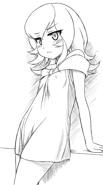 sawa jaaji, suruka-tan, bad id, bad pixiv id, blush, child, dress, flat chest, greyscale, monochrome, short hair, solo