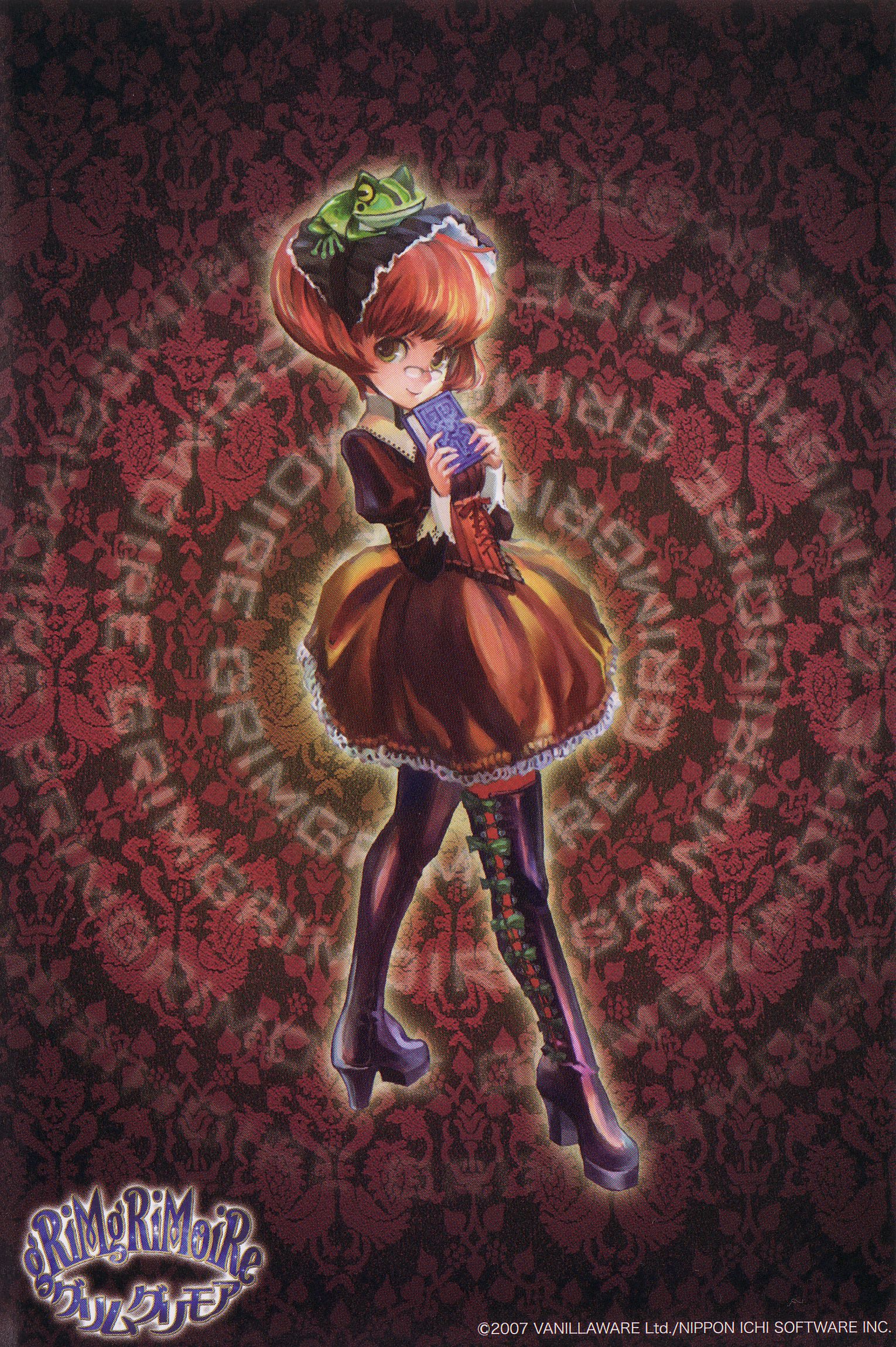 kamitani george, margarita surprise, grimgrimoire, nippon ichi, vanillaware, highres, official art, scan, 1girl, female focus, pantyhose, postcard, solo