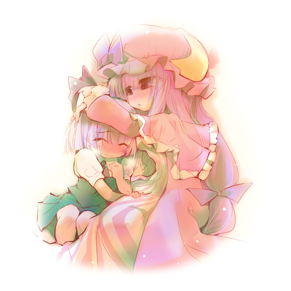 usoneko, konpaku youmu, patchouli knowledge, touhou, bad id, bad pixiv id, 2girls, :<, female focus, multiple girls