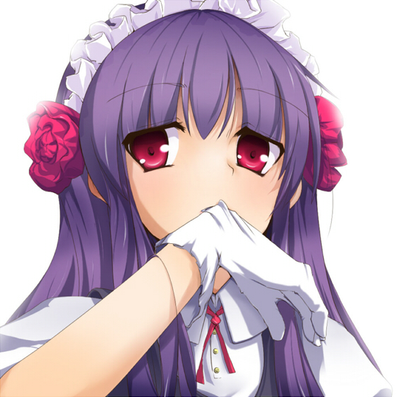 momo (higanbana and girl), original, 1girl, biting, biting glove, female focus, gloves, maid, mouth hold, solo