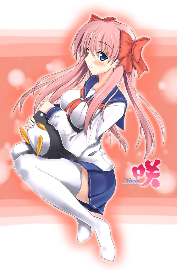 piromizu, etopen, haramura nodoka, saki (manga), 00s, school uniform, serafuku, solo, thighhighs, white thighhighs