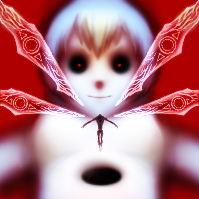 angel (evangelion), ayanami rei, eva 01, lilith (ayanami rei), gainax, neon genesis evangelion, the end of evangelion, artist request, 1990s (style), creepy, mecha, retro artstyle, robot, short hair, smile