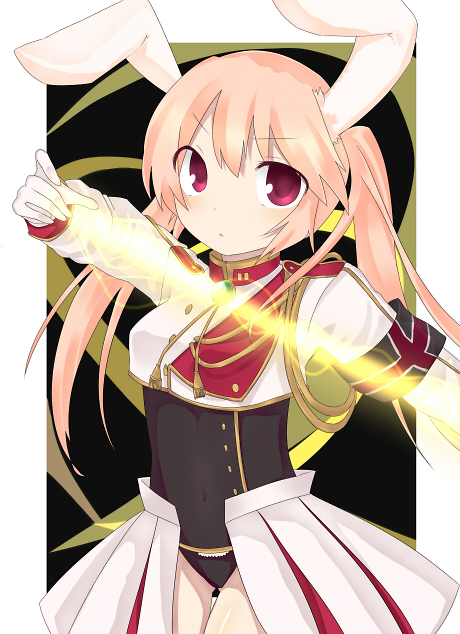 asa (coco), coco10, coco (pixiv), chiester45, umineko no naku koro ni, uniform, bad id, bad pixiv id, 00s, 1girl, animal ears, female focus, leotard, long hair, magic, panties, pink eyes, pink hair, rabbit ears, showgirl skirt, solo, underwear