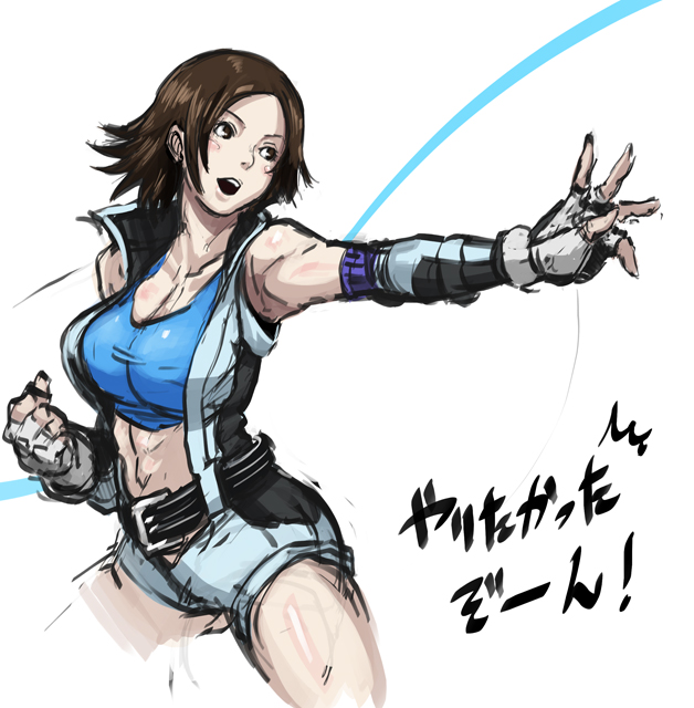 butcha-u, kazama asuka, namco, tekken, 1girl, fingerless gloves, gloves, midriff