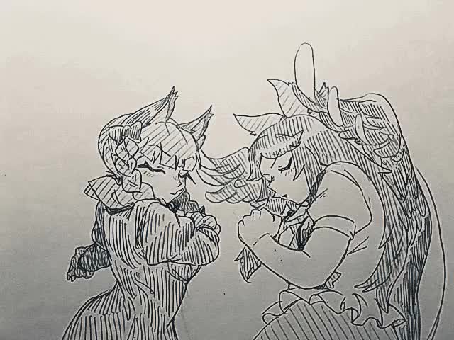 menotama, onikobe rin, hoshiguma yuugi, komeiji koishi, komeiji satori, mizuhashi parsee, reiuji utsuho, touhou, animated, tagme, video, > <, 6+girls, animal ears, bucket, cat ears, hat, horns, monochrome, multiple girls, siblings, single horn