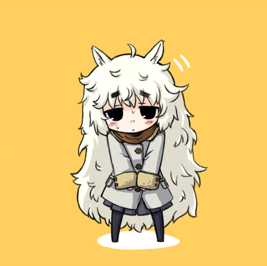 nekoyama, alpaca-san, original, eyebrows, 1girl, ahoge, alpaca ears, animal ears, chibi, coat, female focus, long hair, pantyhose, skirt, solo, white hair