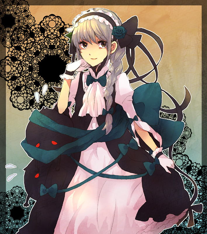 tayako, narukami yu, atlus, persona, persona 4, bad id, bad pixiv id, 1boy, braid, crossdressing, crossdressing (mtf), gloves, gothic lolita, hairband, lolita fashion, long hair, male focus, monster, red eyes, solo, trap