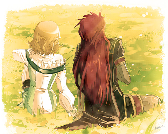 hanon (nonty), asch (tales), natalia luzu kimlasca lanvaldear, tales of (series), tales of the abyss, 00s, 1boy, 1girl, blonde hair, couple, good end, hetero, holding hands, long hair, red hair, short hair, surcoat