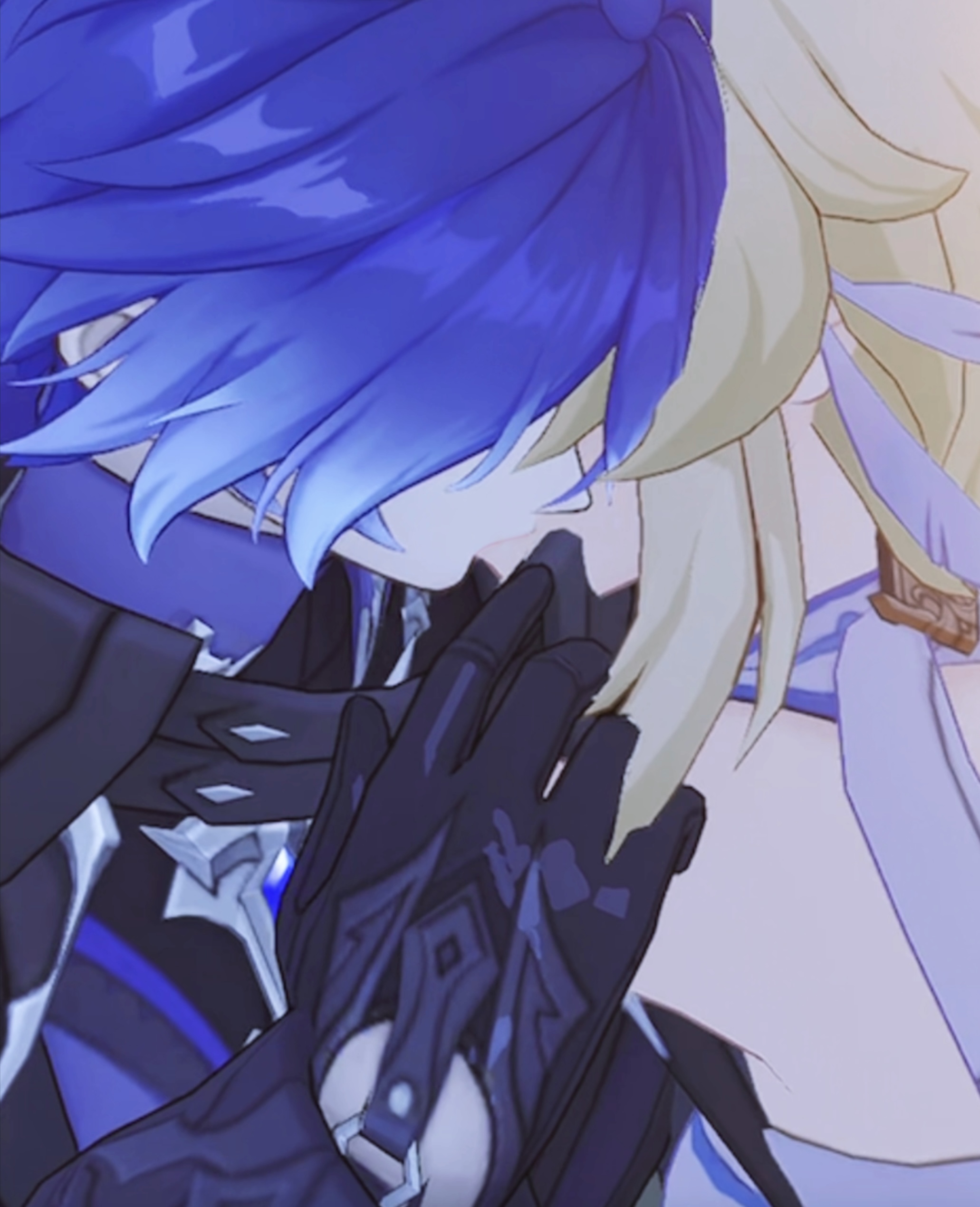 flins (genshin impact), lumine (genshin impact), absurdres, highres, non-web source, couple, french kiss, gradient hair, kiss, multicolored hair