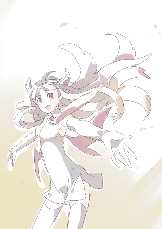 ira96, bad id, bad pixiv id, gloves, horns, smile, solo, thighhighs, zettai ryouiki