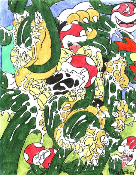 bowser, koopa, piranha plant, mario (series), nintendo, super mario bros. 1, tagme, 1boy, anal, fellatio, handjob, oral, penis, tentacle sex, tentacles