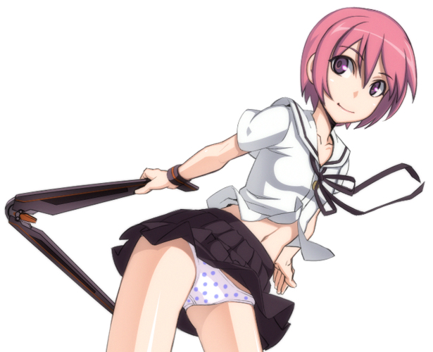 caryo, nanashino, houjou kuniko, shangri-la, 00s, boomerang, midriff, panties, polka dot, polka dot panties, simple background, solo, underwear