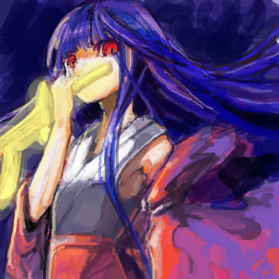 vector (artist), furude ouka, higurashi no naku koro ni, lowres, md5 mismatch, 00s, 1girl, female focus, hakama, hakama skirt, holding, holding sword, holding weapon, japanese clothes, skirt, solo, sword, weapon