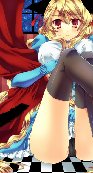 nanatomi yuki, 1girl, female focus, panties, pantyshot, solo, thighhighs, underwear