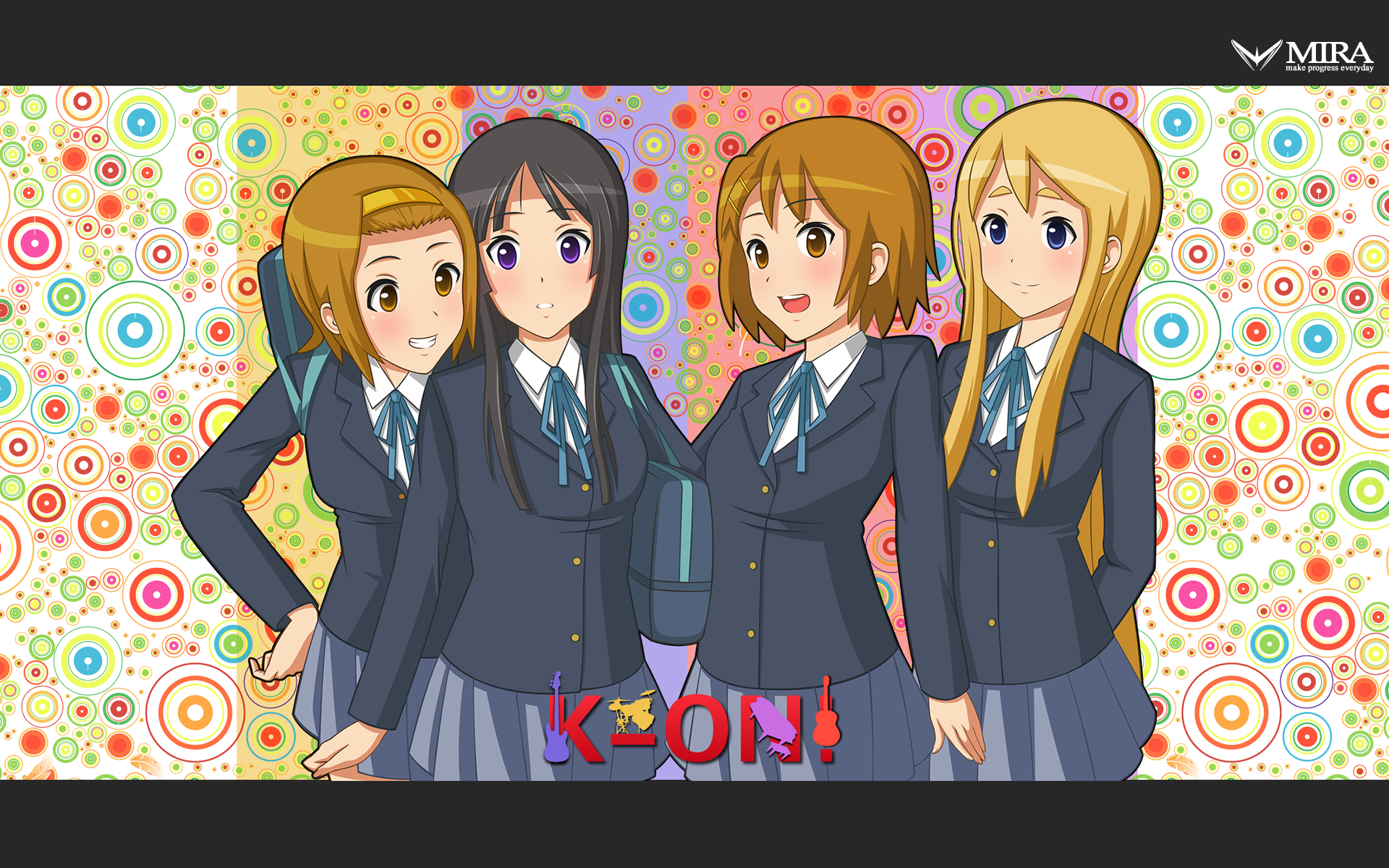 mira (artist), mira (silence), akiyama mio, hirasawa yui, kotobuki tsumugi, tainaka ritsu, k-on!, bad id, bad pixiv id, highres, 00s, 4girls, bag, black hair, blonde hair, blue eyes, brown eyes, brown hair, ho-kago tea time, long hair, multiple girls, school uniform, short hair, tomboy