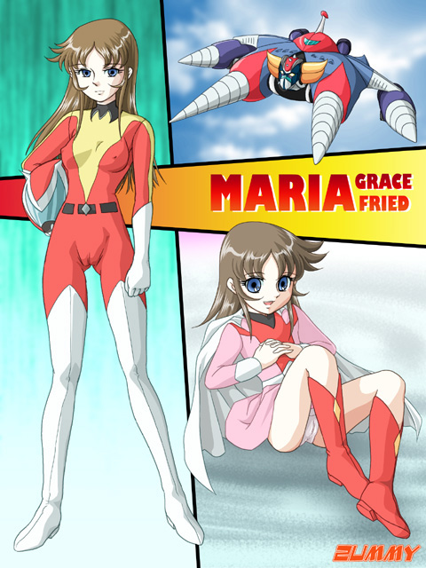 zummy, grendizer, maria grace fleed, mazinger (series), toei company, ufo robo grendizer, pilot suit, white footwear, bad id, bad pixiv id, 1970s (style), 1girl, blue eyes, bodysuit, boots, brown hair, cameltoe, cape, gloves, helmet, mecha, oldschool, panties, pantyshot, retro artstyle, robot, skin tight, thigh boots, thighhighs, underwear, white panties