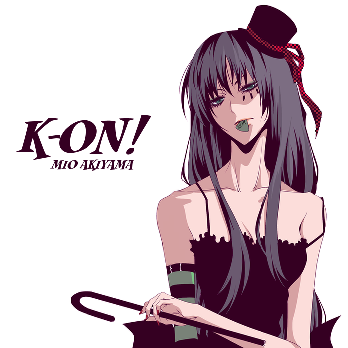 kudou saori, nineth, akiyama mio, don't say "lazy", k-on!, bad id, bad pixiv id, 00s, 1girl, cane, female focus, hat, mini hat, mini top hat, mouth hold, plectrum, solo, top hat