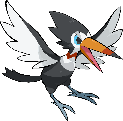 kawaanago, trumbeak, nintendo, pokemon, commentary request, lowres, animal focus, bird, full body, gen 7 pokemon, no humans, open mouth, pokemon (creature), pokemon focus, solo, transparent background