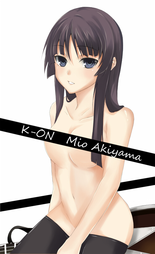 iro, iro (sekaixiro), akiyama mio, k-on!, bad id, bad pixiv id, 00s, 1girl, black hair, blue eyes, blush, breasts, censored, female focus, nude, solo, thighhighs