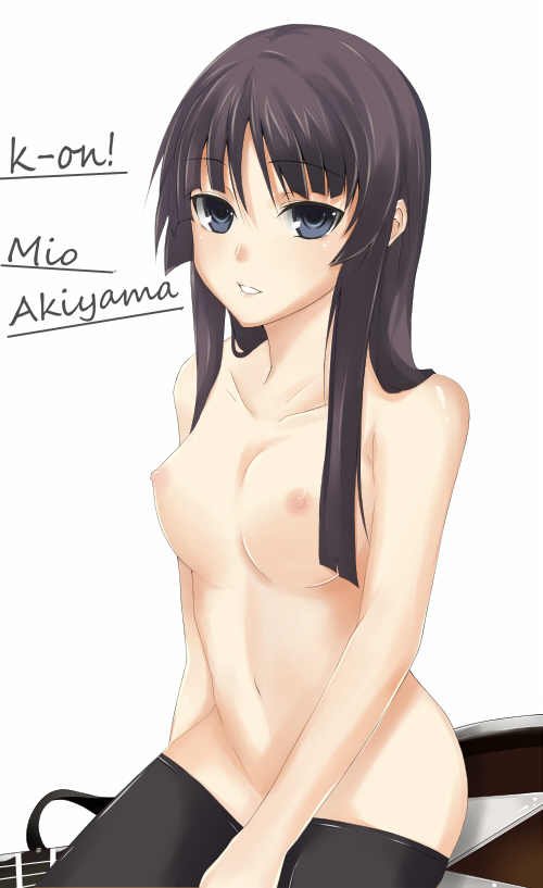 iro, iro (sekaixiro), akiyama mio, k-on!, bad id, bad pixiv id, 00s, 1girl, black hair, blue eyes, blush, breasts, female focus, nipples, nude, solo, thighhighs