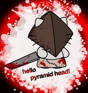 pyramid head, hello kitty, sanrio, silent hill, silent hill (series), lowres, tagme, no humans, parody