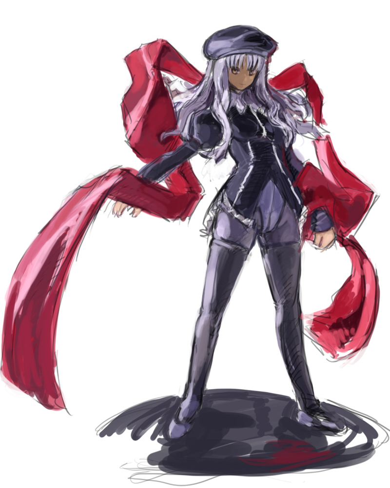 taishi (artist), taishi (picchiridou), caren hortensia, fate/hollow ataraxia, fate/stay night, fate (series), type-moon, silver hair, bad id, bad pixiv id, 00s, 1girl, female focus, hat, layered sleeves, long hair, panties, pantyhose, sash, solo, thighband pantyhose, thighhighs, underwear, yellow eyes