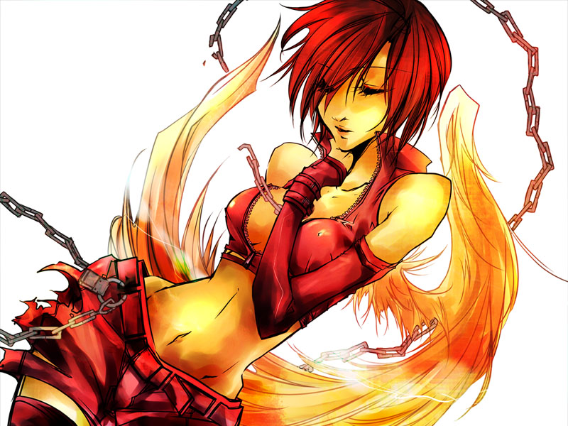 shiinoyuko, meiko (vocaloid), vocaloid, bad id, bad pixiv id, 1girl, angel wings, breasts, brown hair, chain, closed eyes, covered erect nipples, elbow gloves, female focus, gloves, medium breasts, midriff, navel, short hair, solo, wings