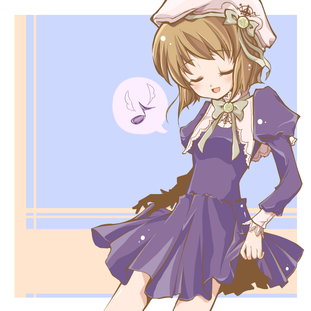 hagiwara yukiho, idolmaster, idolmaster (classic), bad id, bad pixiv id, 00s, 1girl, brown hair, closed eyes, dress, female focus, hat, ribbon, short hair, solo