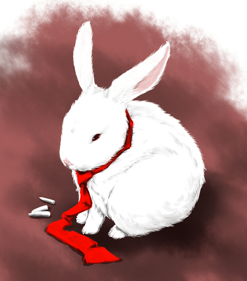itsuku, reisen udongein inaba, reisen udongein inaba (bunny), touhou, animal ears, animal focus, animalization, female focus, necktie, no humans, rabbit, rabbit ears, realistic, red eyes, red necktie, solo, suppository