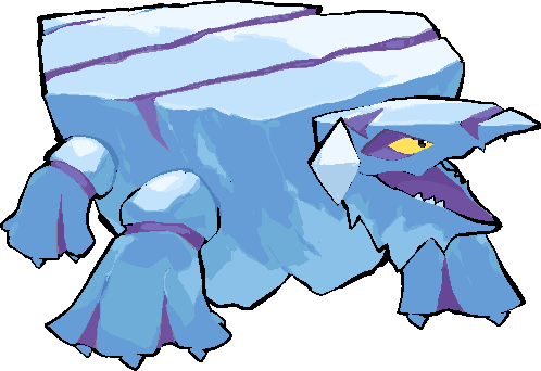 kawaanago, avalugg, nintendo, pokemon, commentary request, lowres, full body, gen 6 pokemon, no humans, open mouth, pokemon (creature), pokemon focus, sharp teeth, solo, teeth, transparent background