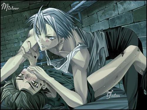 guys (enzai), jose (enzai), enzai, lowres, 00s, 2boys, blush, bottomless, hand over mouth, male focus, multiple boys, pinned, rape, shota, spread legs, struggling, sweat, yaoi