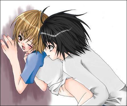 l (death note), yagami light, death note, lowres, 00s, 2boys, anal, blush, male focus, male penetrated, multiple boys, shota, yaoi