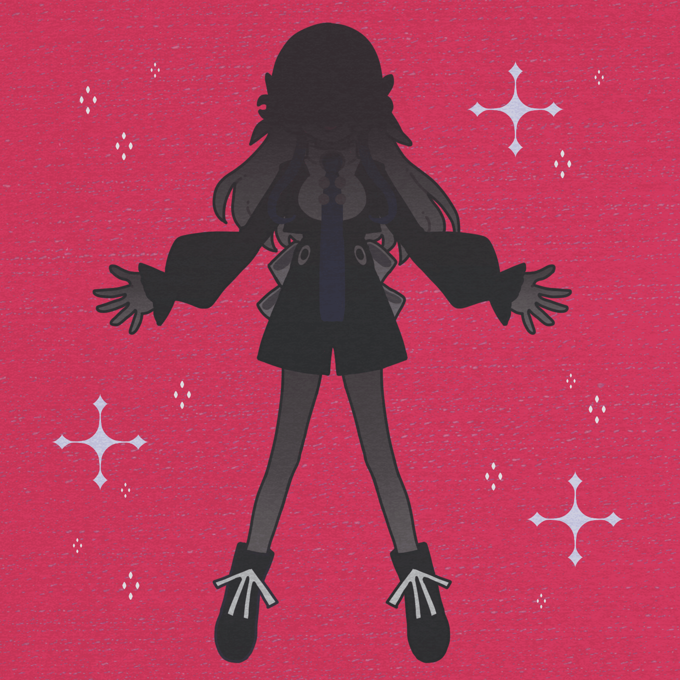 isekaijoucho, kamitsubaki studio, highres, 1girl, blue hair, facing viewer, full body, grey hair, jacket, long hair, mohe onpu, multicolored hair, shaded face, shorts, solo, two-tone hair