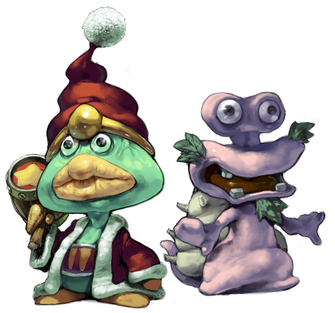 koki (ryoushikiha), escargon, king dedede, kirby (series), nintendo, lowres, black eyes, chibi, coat, creature, creepy, fur-trimmed coat, fur trim, hat, holding, horror (theme), lips, long sleeves, looking at viewer, no humans, open clothes, open coat, open mouth, red coat, red hat, simple background, standing, star (symbol), veins, white background