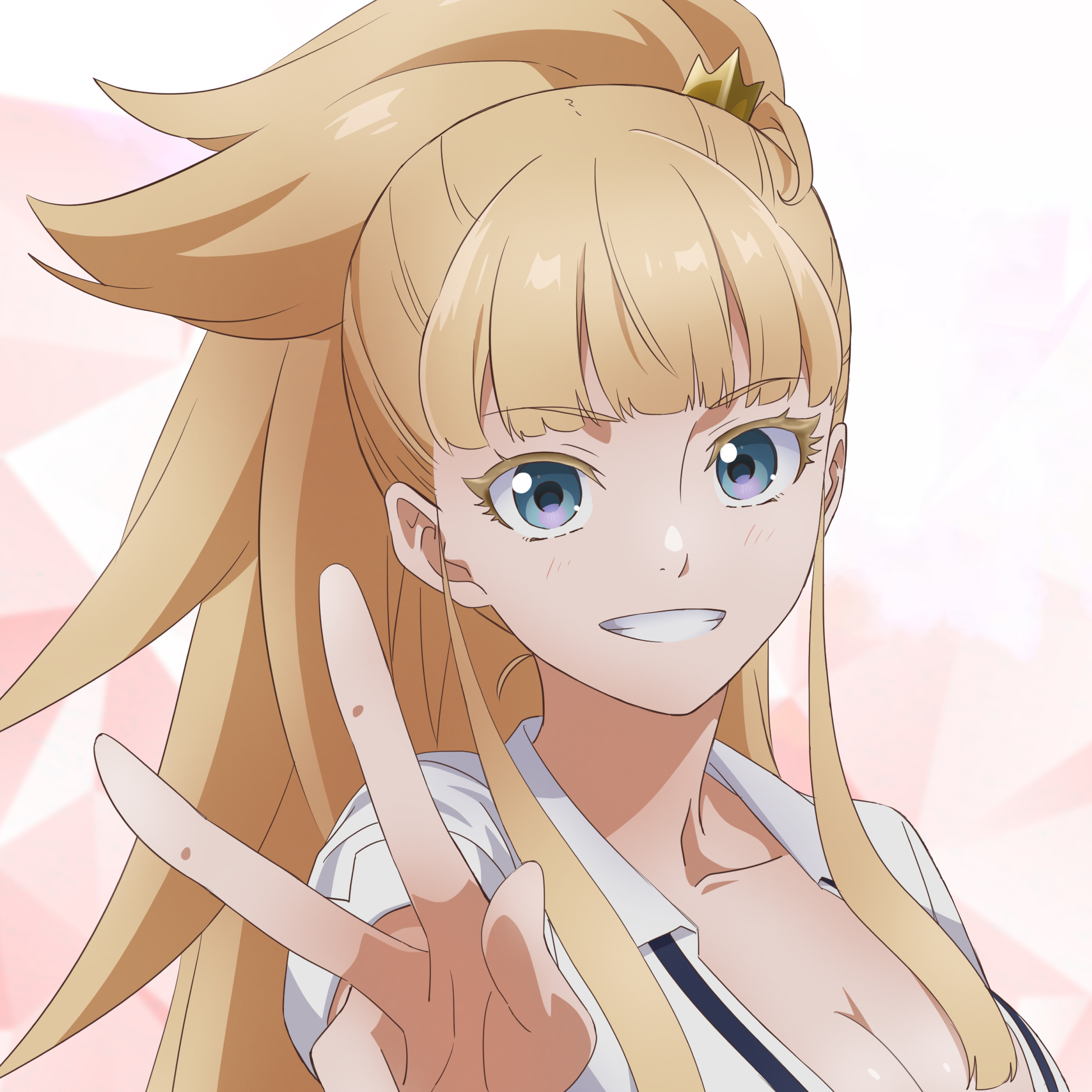 nonaka himeno, kekkon yubiwa monogatari, absurdres, highres, official art, 1girl, blonde hair, blue eyes, breasts, cleavage, large breasts, long hair, looking at viewer, smile, solo