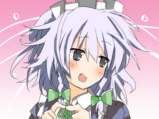 matsushita yuu, izayoi sakuya, touhou, silver hair, bad id, bad pixiv id, 1girl, blue eyes, female focus, hair ribbon, hairband, maid headdress, ribbon, solo