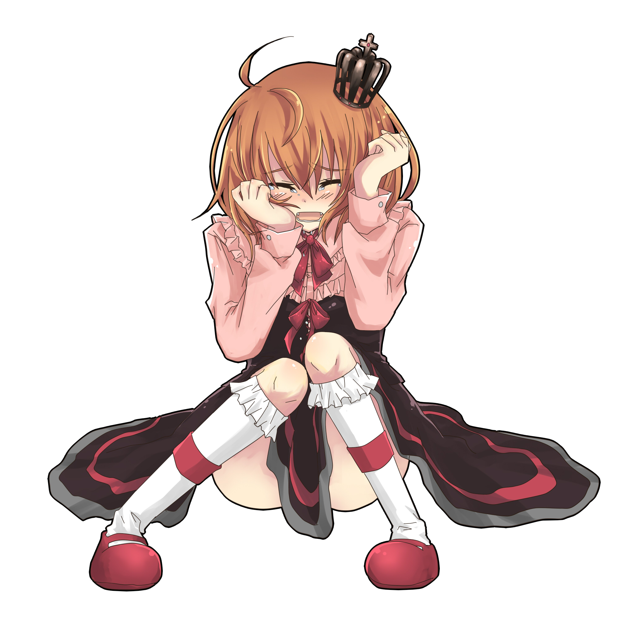 souritu, ushiromiya maria, umineko no naku koro ni, bad id, bad pixiv id, highres, 00s, 1girl, crown, female focus, orange hair, solo, tears