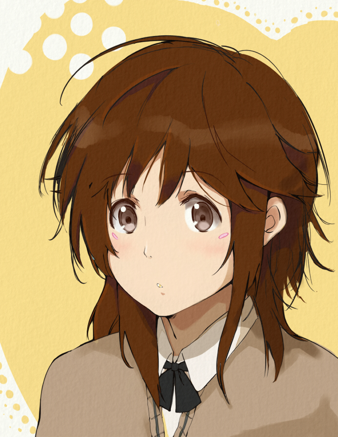 sakurai rihoko, amagami, bad id, bad pixiv id, tagme, brown hair, messy hair, ribbon, solo, sweater