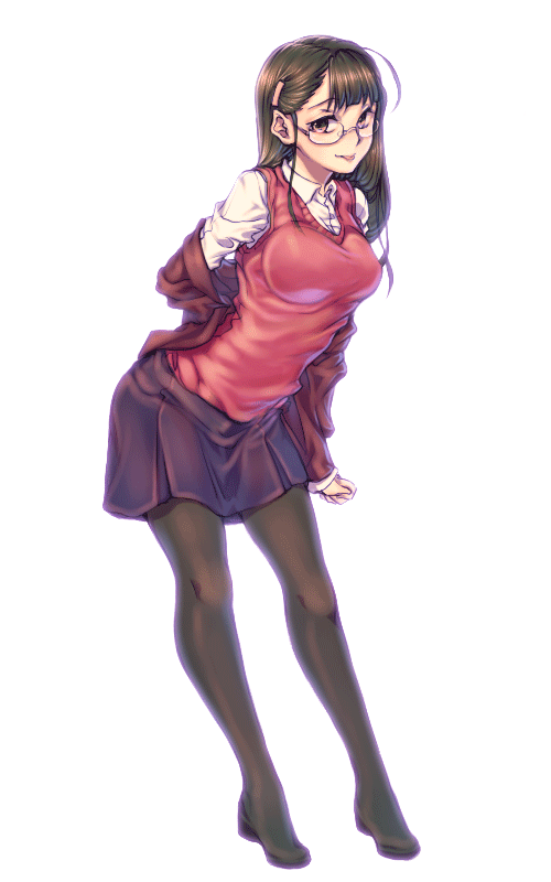 julion (akesuzu), bad id, bad pixiv id, 1girl, brown hair, female focus, long hair, pantyhose, skirt, solo, sweater vest, transparent background