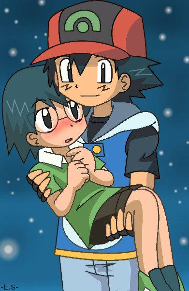 ash ketchum, max (pokemon), nintendo, pokemon, pokemon (anime), pokemon rse (anime), 2boys, baseball cap, black hair, blush, carrying, carrying person, endless-rainfall, glasses, green shirt, green shoes, hat, male focus, multiple boys, princess carry, shirt, shoes, shorts, smile