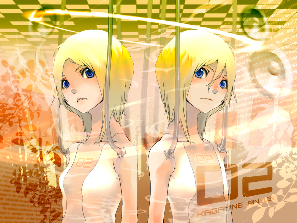 sachio, kagamine len, kagamine rin, vocaloid, 1boy, 1girl, androgynous, blonde hair, blue eyes, brother and sister, short hair, siblings, trap, twins