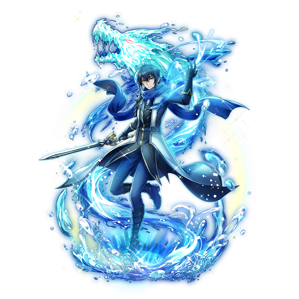 amaki ren, tate no yuusha no nariagari, tate no yuusha no nariagari rerise, artist request, game cg, official art, 1boy, :|, armor, black armor, black coat, black gloves, black hair, black tunic, blue boots, blue eyes, blue pants, blue scarf, boots, breastplate, closed mouth, coat, elbow gloves, expressionless, full body, gloves, greaves, hair between eyes, hand up, holding, holding sword, holding weapon, hydrokinesis, leg up, legendary sword (small sword) (tate no yuusha no nariagari), legendary sword (tate no yuusha no nariagari), light particles, looking at viewer, male focus, medium hair, multicolored coat, open clothes, open coat, pants, pauldrons, scarf, shoulder armor, sidelocks, simple background, single pauldron, solo, sparkle, spiked pauldrons, spikes, standing, standing on one leg, sword, transparent background, tunic, two-tone coat, v-shaped eyebrows, water, water dragon, weapon, white coat