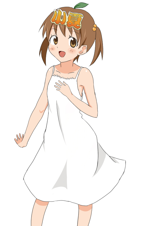 goro, konatsu-chan, nhk (broadcaster), bad id, bad pixiv id, brown hair, camisole, leaf, solo, twintails