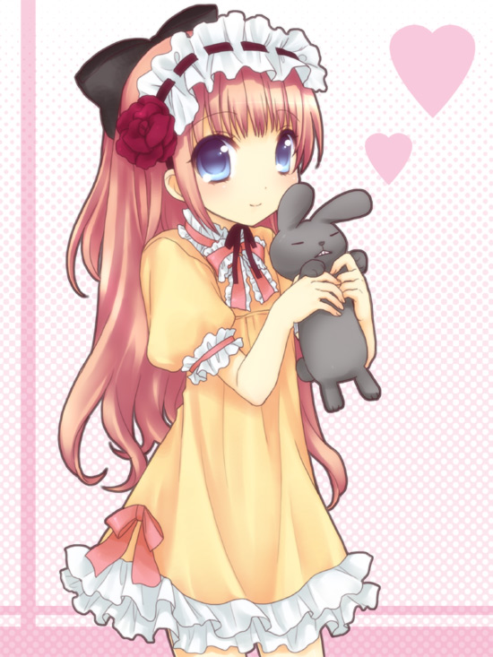 usashiro mani, original, bad id, bad pixiv id, 1girl, blue eyes, bow, female focus, hair bow, hairband, lolita hairband, long hair, solo, stuffed animal, stuffed rabbit, stuffed toy