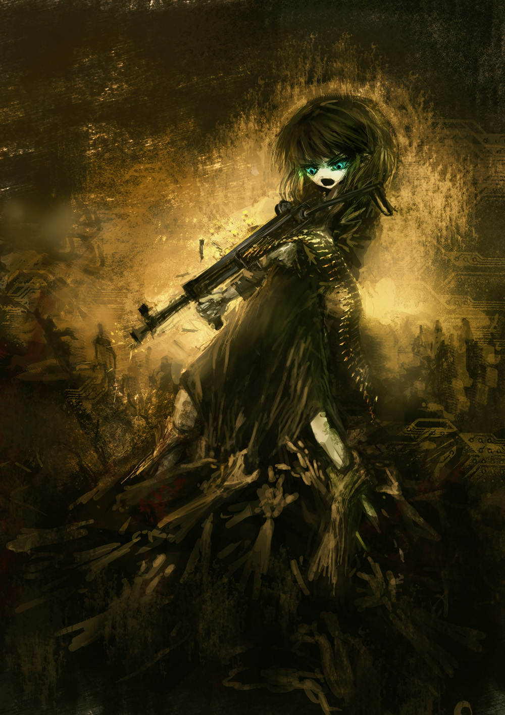 lm7 (op-center), bad id, bad pixiv id, highres, bullet, dark, glowing, glowing eyes, gun, solo, weapon