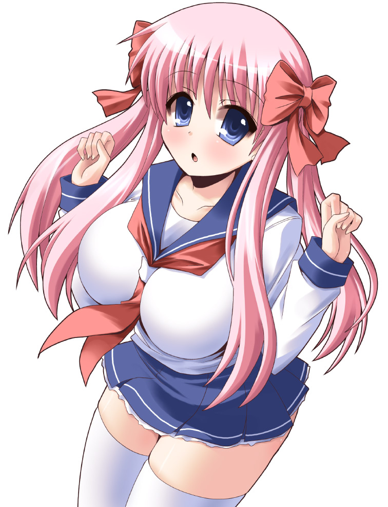 shinshin, haramura nodoka, saki (manga), 00s, blue eyes, breasts, large breasts, long hair, miniskirt, pink hair, school uniform, serafuku, skirt, solo, thighhighs, twintails, zettai ryouiki