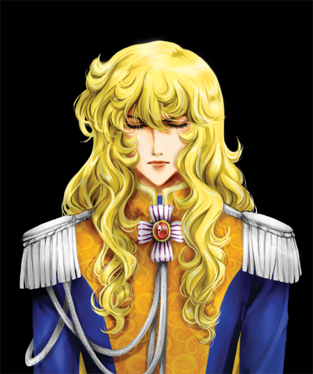 renew, oscar francois de jarjayes, versailles no bara, uniform, 1970s (style), 1girl, blonde hair, closed eyes, curly hair, epaulettes, female focus, long hair, oldschool, retro artstyle, reverse trap, simple background, solo